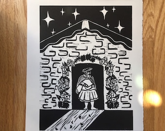 A Traveler’s Greeting - original woodcut print