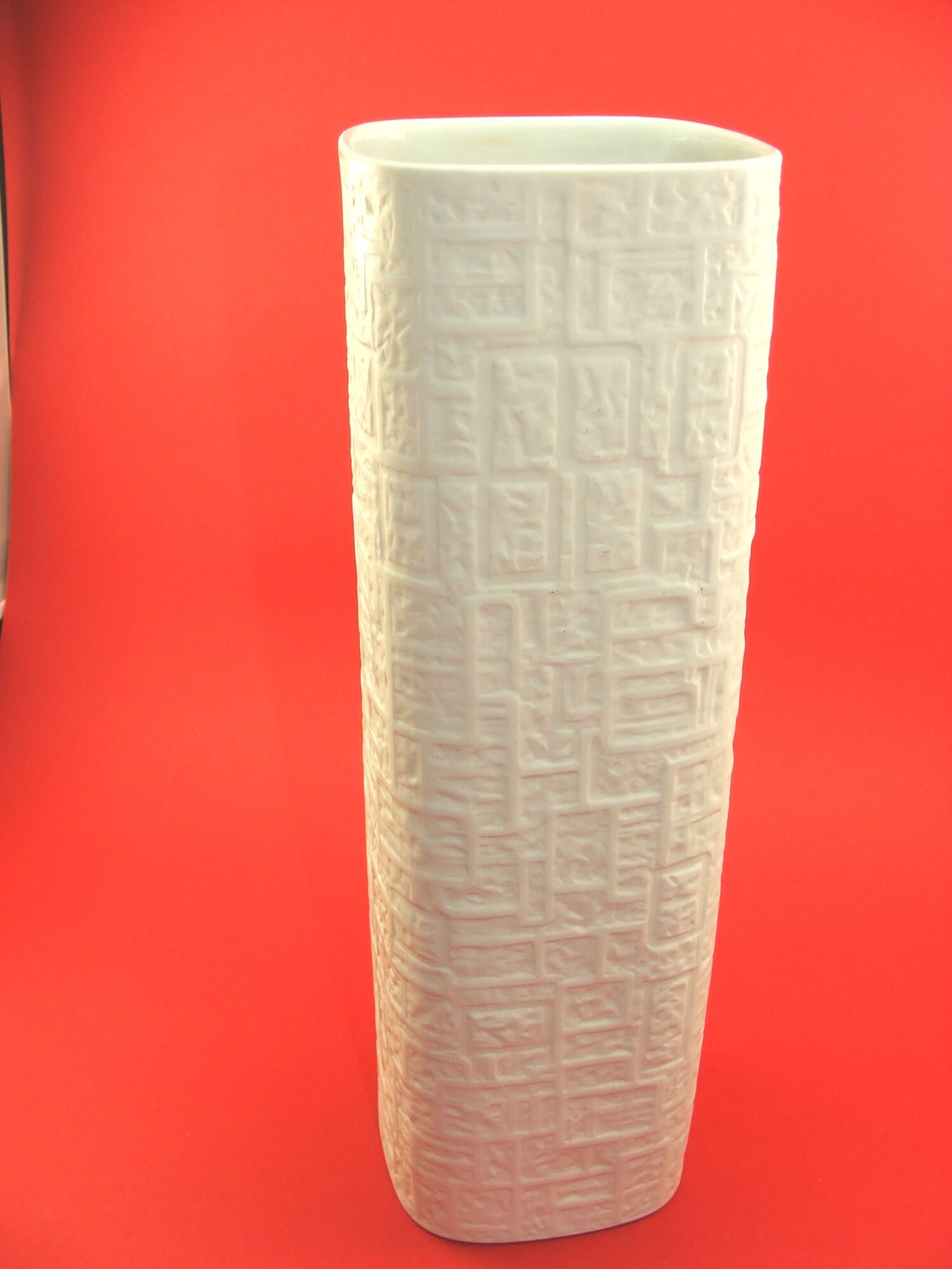 60s Rosenthal bisque unglazed white vase rectangle pattern Etsy