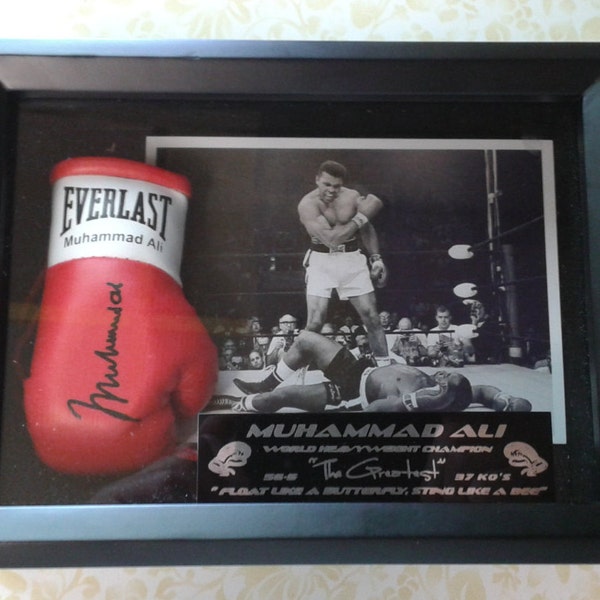 Great Gift for the  Holidays a Mini Black Display Case with Autographed  Muhammad Ali Mini Boxing Glove