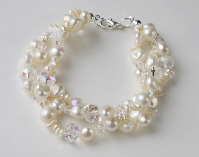 Multi strand bracelet made with Swarovski crystals and freshwater pearls image 1