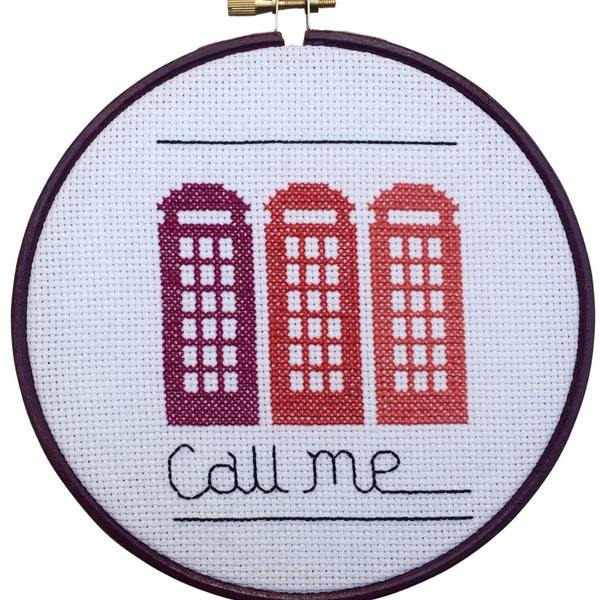 London Red Phone Box,  Cross Stitch chart - PDF Download, with a finishing tutorial
