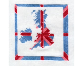 English Map and Union Jack Cross Stitch Chart.  Download
