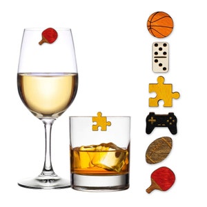 Sports & Games Wine Glass Charms: Birch Wood Drink Markers, Set of 6
