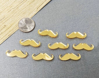 Curly Mustache Cabochon (8 Pieces) Gold Acrylic, Crafting, Cabochon, Mustache Charm, Laser Cut Acrylic