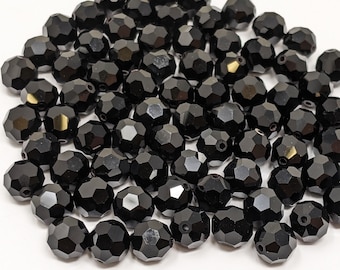 PRECIOSA Crystals, 12 pieces, Onyx Black, Faceted Round Bead 8mm, Fully Drilled, Genuine