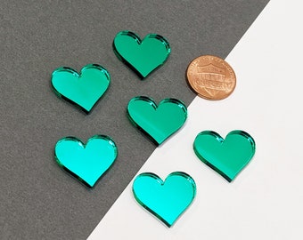 GREEN MIRROR HEARTS, 6 Pieces, Cabochons, Laser Cut Acrylic, Green Heart Charm, Green Mirror Acrylic, Crafting Accents