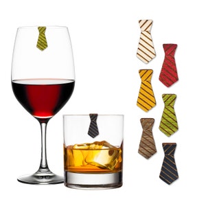 Necktie Wine Charms: Striped Birch Wood Drink Markers, Set of 6