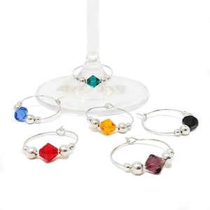 Swarovski Crystal Wine Glass Charms: Colorful Drink Markers, Set of 6