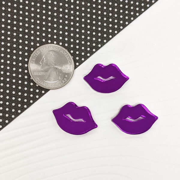 PURPLE MIRROR LIPS, 3 Pieces, Laser Cut Acrylic Cabochon, Pendant, Earrings, Crafting, Charms