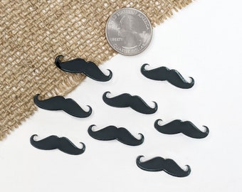 Curly Mustache Cabochon (8 Pieces) Black Acrylic, Crafting, Cabochon, Mustache Charm, Laser Cut Acrylic