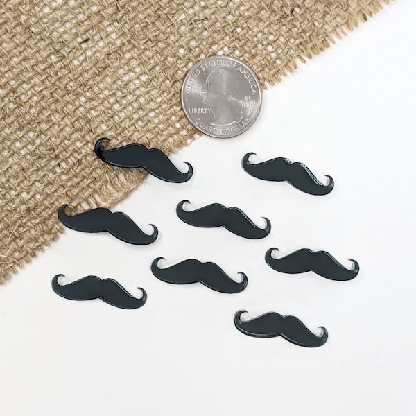 Curly Mustache Cabochon (8 Pieces) Black Acrylic, Crafting, Cabochon, Mustache Charm, Laser Cut Acrylic