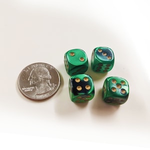 Green Pearl Dice, Set of 4, 12mm Chessex D6 Dice, Standard, Board Game Pieces, Crafts, Holiday Gift, Christmas Gift, Stocking Stuffer