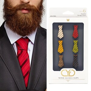 Neck Tie Wine Charms: Birch Wood Drink Markers (Set of 6)