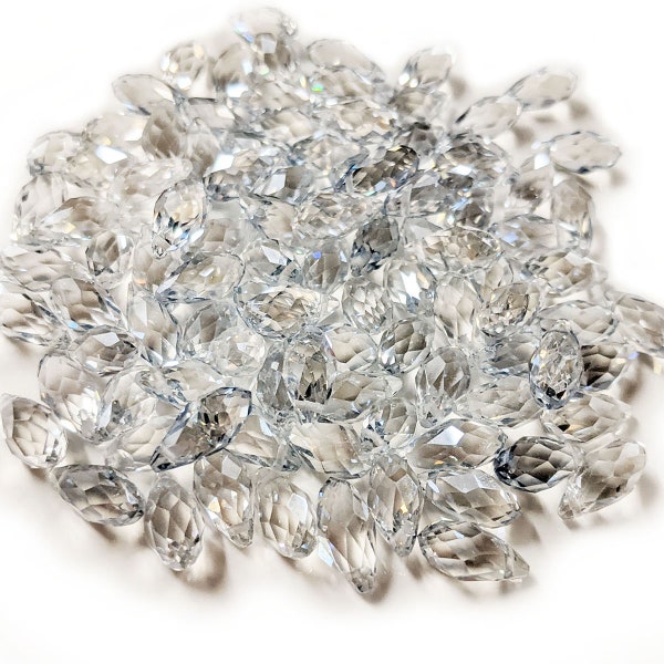 Faceted Briolette Teardrops, 10 pieces, Clear, 12mmx6mm, Crystal Glass Top Drilled Drop Beads, Pear Beads For Pendant Charm Jewelry Making