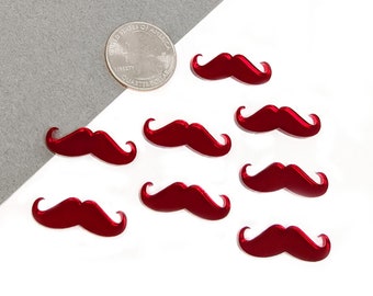 Curly Mustache Cabochon (8 Pieces) Red Acrylic, Crafting, Cabochon, Mustache Charm, Laser Cut Acrylic