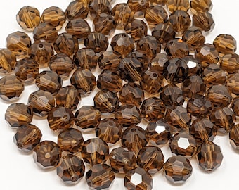 PRECIOSA Crystals, 12 pieces, Brown, Faceted Round Bead 8mm, Fully Drilled, Genuine