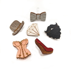 His & Hers Wine Charms: Birch Wood Drink Markers, Set of 6