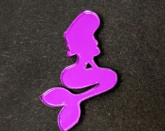 PURPLE MIRROR MERMAID, 2 Pieces, Cabochons, Laser Cut Acrylic, Purple Mermaid Charm, Purple Mirror Acrylic, Crafting Accents