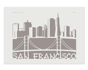 Schablone San Francisco | verschiedene Varianten | Schablone Skyline San Francisco | Schablonendruck, Airbrush, Textildesign, Wand, Deko