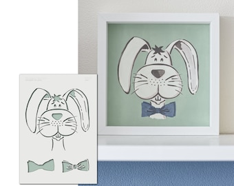 Rabbit stencil for children's rooms or can be used as an Easter stencil - paint your own Easter bunny with a stencil for acrylic paints, chalk paints...