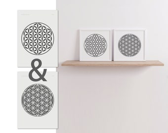 2 stencils with flower of life // Stencil set flowers of life // Flower of life stencils for textiles, walls, objects
