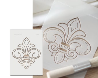 French Lily Stencil // Fleur de lis Furniture Stencil // Ornament Stencil for Walls, Furniture, Stretcher Frames, ...