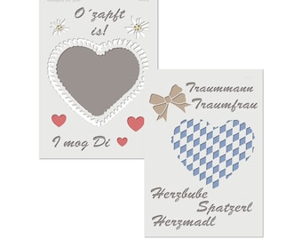 2 stencils - Gingerbread heart (motif) - reusable stencils for your autumn festival decoration - I mog Di, O zapft is!, Herzmadl, Herzbube