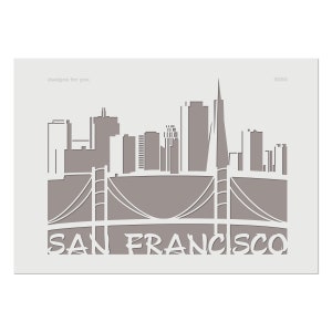 Schablone San Francisco in 2 Varianten erhältlich | Schablone mit Skyline San Francisco und Golden Gate Brücke für Wandbild und DIY-Projekte