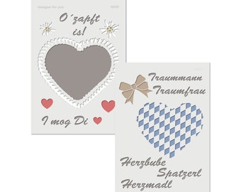 2 stencils - gingerbread heart (motif) - reusable stencils for your autumn festival decorations - I mog Di, O zapft is!, Herzmadl, Herzbube