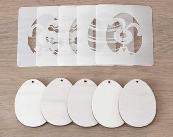 5 Easter stencils - optionally with wooden eggs | Craft kit: Paint Easter eggs | Easter DIY for your Easter decorations | Reusable stencils