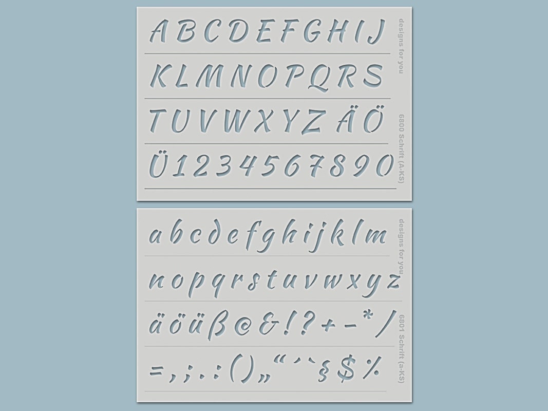 2 stencils with letters, numbers & special characters - font stencils with uppercase and lowercase letters (complete alphabet) for Bujo, cards