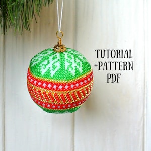 Bead pattern PDF Christmas Tutorial beading ball Bead crochet pattern and tutorial Christmas ball DIY Christmas decor DIY
