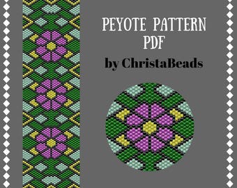 Peyote bracelet pattern peyote pattern Beading pattern Beaded bracelet pattern wide cuff pattern peyote stitch flower pattern for bracelet