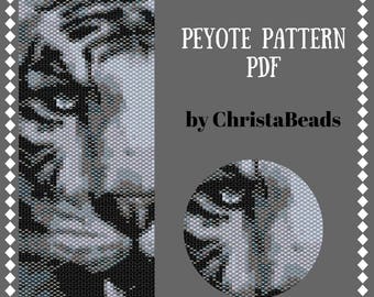 Seed Bead Bracelet patterns peyote stitch beadwork DIY Peyote Pattern Bracelet White Tiger Beading bracelet pattern Bead Weaving Pattern DIY