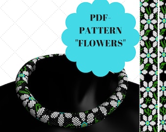 Bead crochet necklace pattern. PDF PATTERN Flowers.Bead crochet pattern