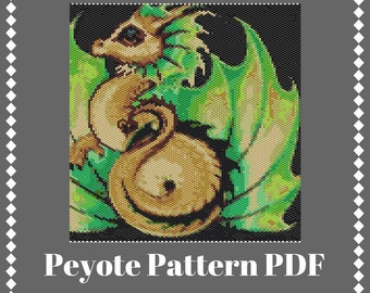 Peyote pattern tapestry Green Dragon Beaded pattern DIY Beading pattern Peyote Stitch pattern for beading Beadwork patterns seed beads