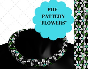 Bead crochet necklace pattern. PDF PATTERN Flowers.Bead crochet pattern