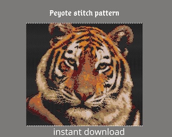 Peyote pattern tapestry Tiger Beaded pattern DIY delica Beading pattern Peyote Stitch animal pattern beading Beadwork patterns seed beads