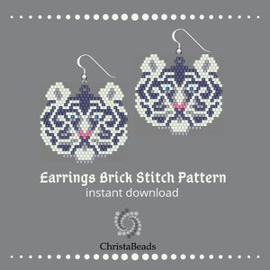 White Tiger Earrings Pattern: Miyuki Delica Brick Stitch (PDF Pattern)