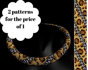 Beaded patterns for seed beads Beaded necklace patterns Beaded bead designer Bead crochet necklace pattern Leopard pattern Beaded rope
