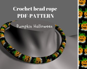 Beaded necklace pattern - Pumpkin Halloween Beaded rope PDF tutorial Beading scheme Seed bead bracelet Crocheted necklace DIY Beading
