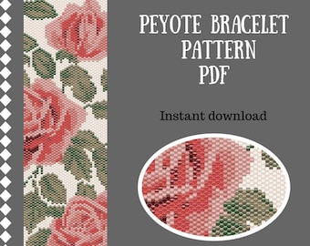 Peyote Bracelet Pattern Flowers Beading PATTERN Rose Peyote Stitch Beaded Bracelet Beadwork Pattern Miyuki Delica Size 11 patterns seed bead