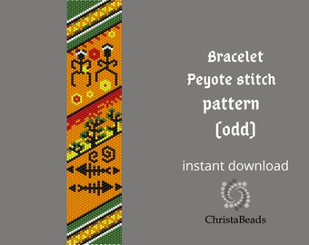 New peyote bracelet pattern Tribal, Odd counte peyote stitch pattern for Miyuki bracelet.