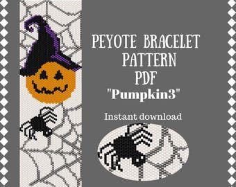 Seed Bead Pumpkin Bracelet Pattern Peyote Halloween Bead Weaving Pattern Peyote Stitch Beading beadwork patterns Bracelet design beading