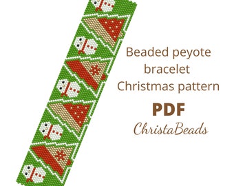 Peyote beaded bracelet pattern Christmas, Even count peyote bracelet, PDF pattern, Christmas peyote pattern, Peyote bead pattern Delica