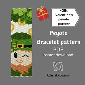 Peyote pattern bracelet St. Patrick, Bead bracelet Clover, beaded cuff pattern, peyote stitch even count - Instant download.