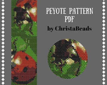 Peyote pattern for bracelet  Peyote stitch PDF Beading patterns insects Seed bead pattern Peyote bead pattern Ladybug