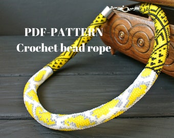 Pattern for beaded necklace. Beaded patterns for seed beads. Crochet bead rope pattern. Yellow Snake Necklace Bead crochet necklace pattern