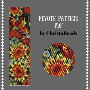Peyote Beading patterns Flowers pattern bracelet Seed bead pattern beadwork Peyote stitch Even PDF Cuff bracelet pattern  Peyote bracelet