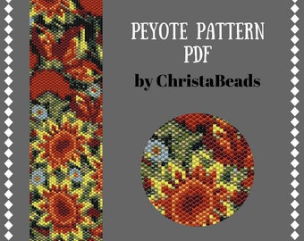 Peyote Beading patterns Flowers pattern bracelet Seed bead pattern beadwork Peyote stitch Even PDF Cuff bracelet pattern  Peyote bracelet